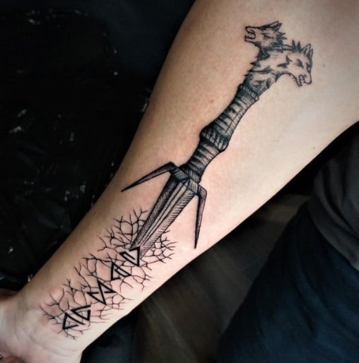 witchers sword forearm tattoo idea