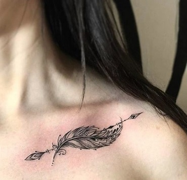 for women feather tattoo on the clavicle 