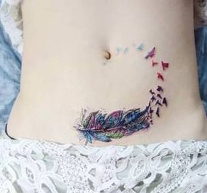 feather tattoo on the stomach