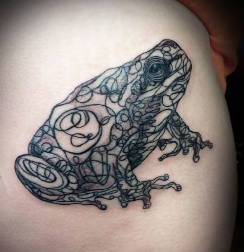 frog tattoo on thigh for women 